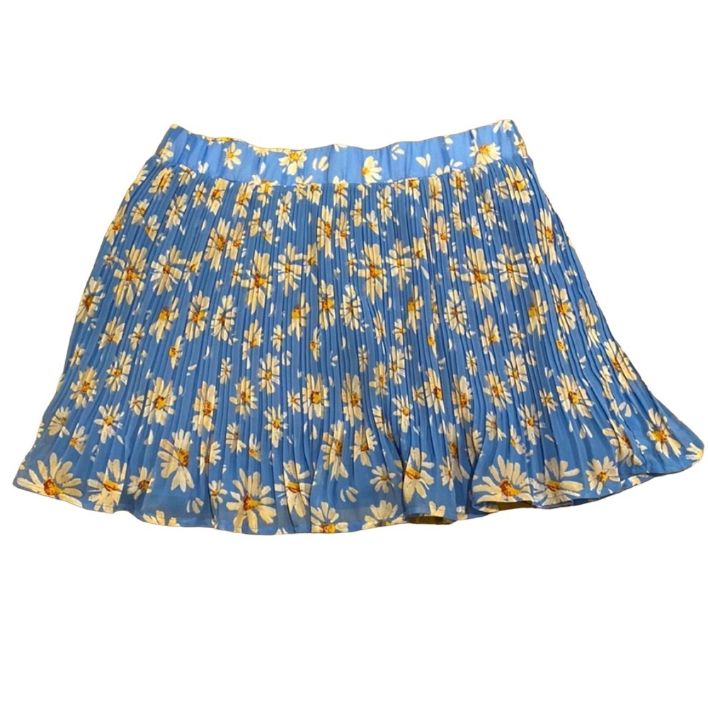 Floral Daisy Festival Blue White Yellow Mini Skirt Small